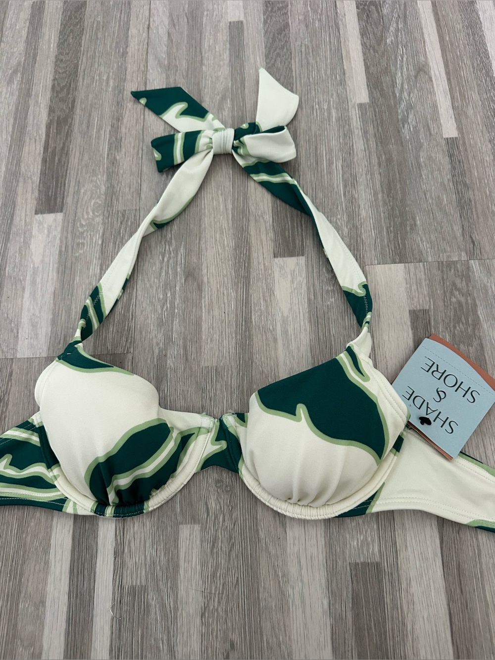 Shade & Shore Cream and Green Bikini Top size  32 B